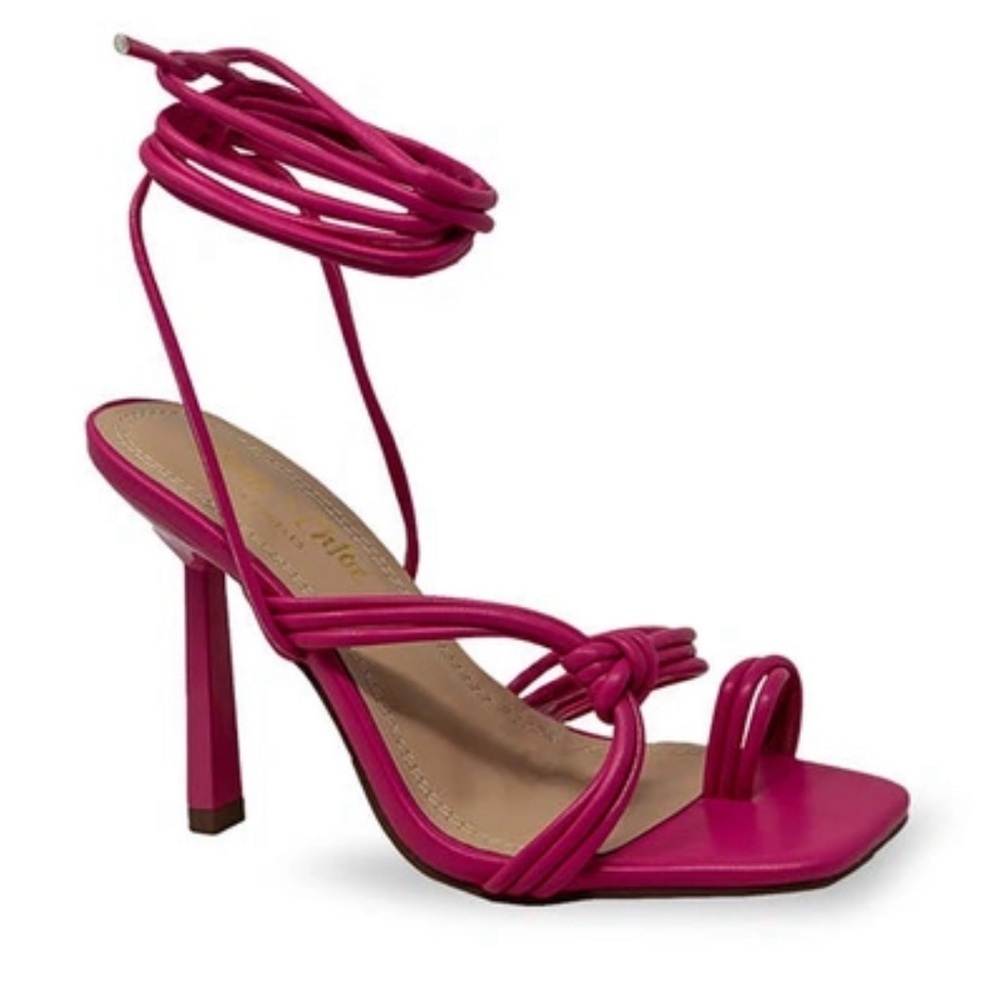New CHASE & CHLOE Alana Ankle Wrap Heeled‎ Sandal In Fuchsia Pu #784